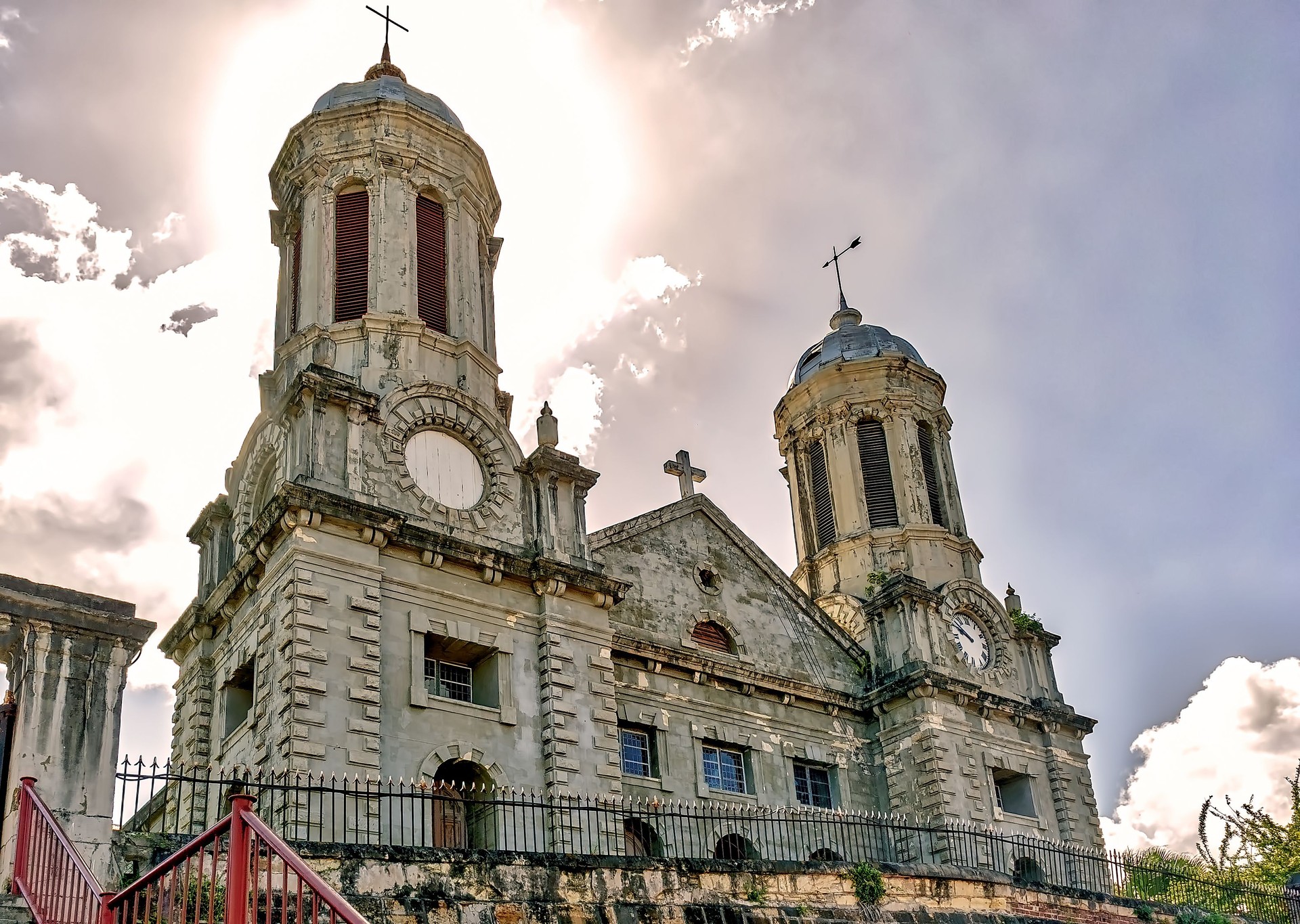 View of St John's Cathedral in Antigua island, with back light.